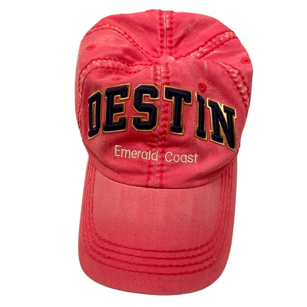 Robin Ruth Destin Emerald Coast Baseball Cap Pink Embroidered Navy Distressed